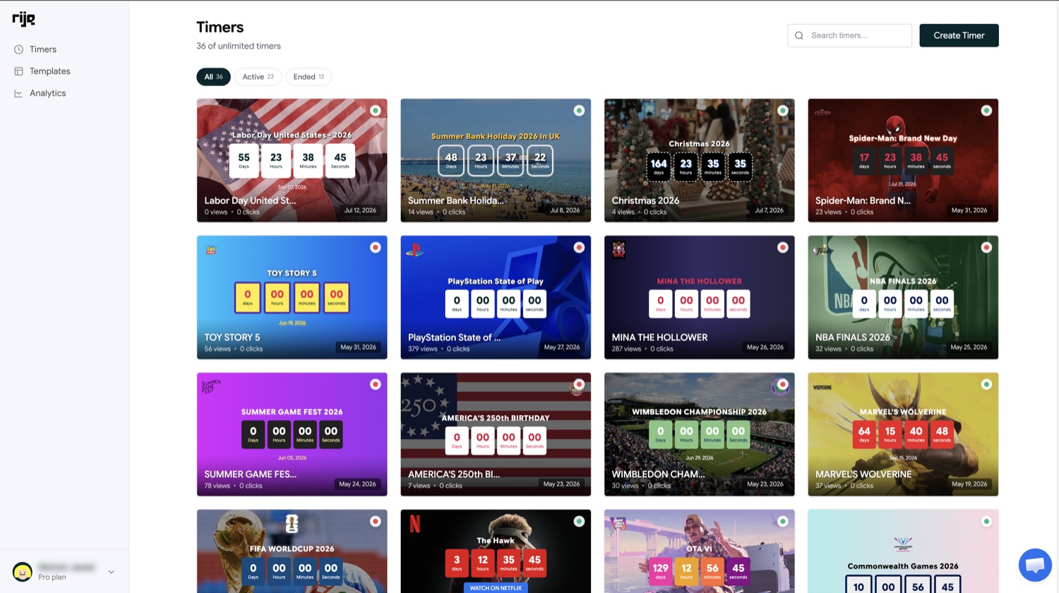 All your timers, one clean workspace - Rija dashboard
